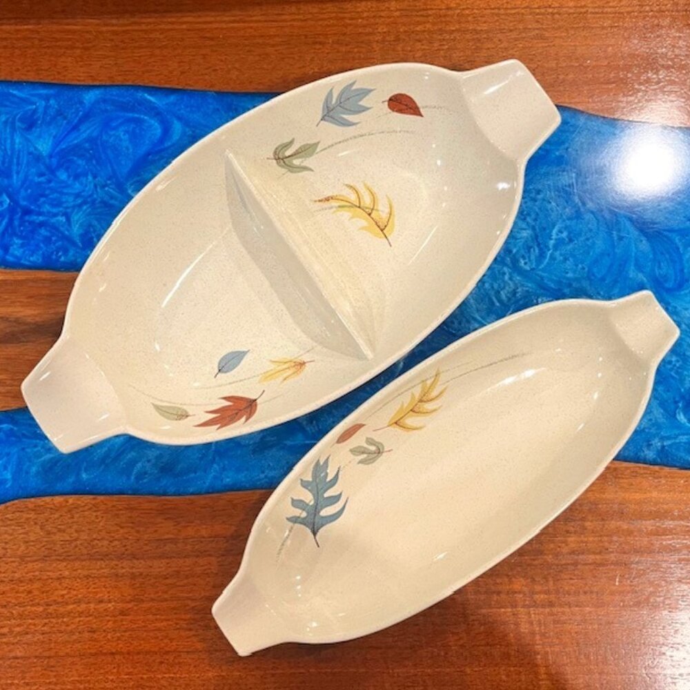 2 Pc Franciscan Autumn Leaves Divided Serving Dish & Oval Relish Tray